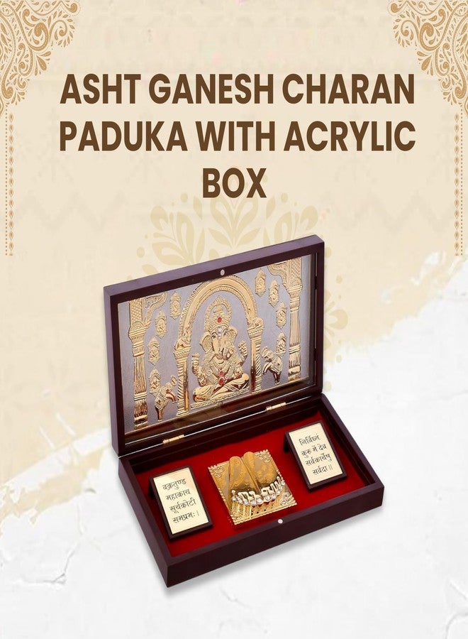 Piepot Asht Ganesh Charan Paduka with Acrylic Box | Ganesh Idol for Home Decor | Gold Plated | Charan Paduka Box for Pooja, Wedding Gifts & House Warming | Diwali Gifts (8X4.5X1.5 Inches) - Image 2